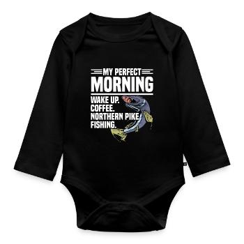 Northern Pike Fisherman Pike Fishing Rod Pike Fish - Organic Longsleeve Baby Bodysuit - black - Front