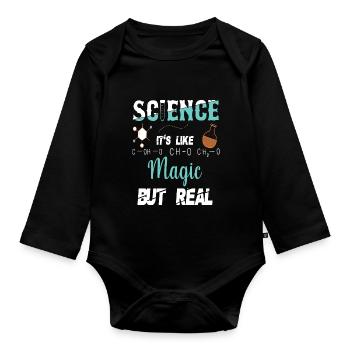 WISSENSCHAFT IST WIE MAGIE, ABER EIN ECHTER GEEK-W - Baby Bio-Langarm-Body - Schwarz - Vorne