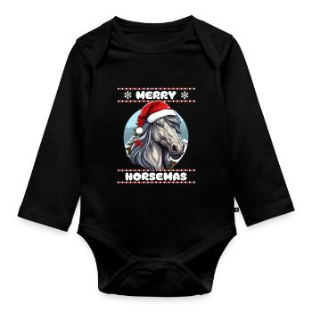 Hübsches Pferd wünscht Frohe Weihnachten Mädchen - Baby Bio-Langarm-Body - Schwarz - Vorne