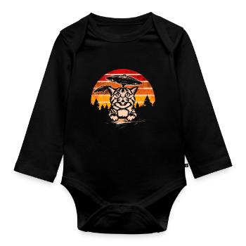 Lustige Katzen -Selfie Ufos Alien Spaceship Kitty - Baby Bio-Langarm-Body - Schwarz - Vorne
