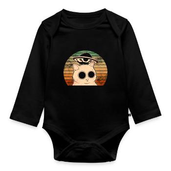 Lustige Katzen -Selfie Ufos Alien Spaceship Kitty - Baby Bio-Langarm-Body - Schwarz - Vorne