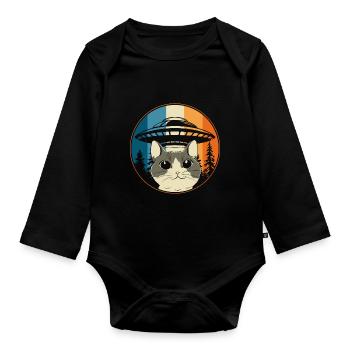 Lustige Katzen -Selfie Ufos Alien Spaceship Kitty - Baby Bio-Langarm-Body - Schwarz - Vorne