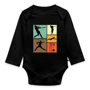 Baseball Stylish Retro Vintage Design for Players - Organic Longsleeve Baby Bodysuit - black - Front