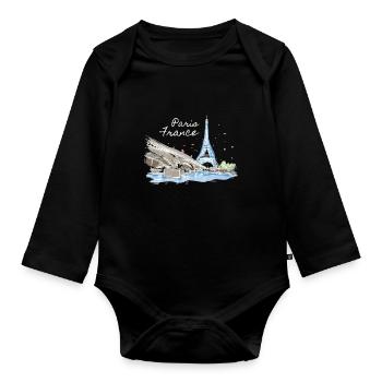 Paris France France Eiffel Tower - Organic Longsleeve Baby Bodysuit - black - Front