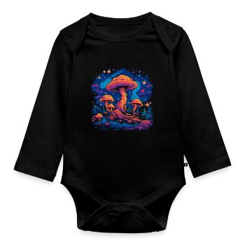 Mushroom | Fantasy Pilze Wald Natur Goa Festival - Baby Bio-Langarm-Body - Schwarz - Vorne