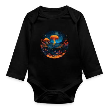 Mushroom | Fantasy Pilze Wald Natur Goa Festival - Baby Bio-Langarm-Body - Schwarz - Vorne
