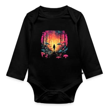 Fantasy Mushroom | Forest | Nature | Goa Festival - Organic Longsleeve Baby Bodysuit - black - Front