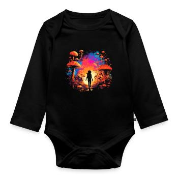 Mushroom | Fantasy Pilze Wald Natur Goa Festival - Baby Bio-Langarm-Body - Schwarz - Vorne