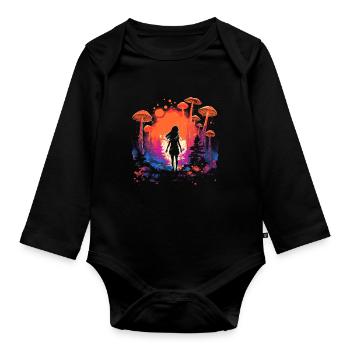 Fantasy Mushroom | Forest | Nature | Goa Festival - Organic Longsleeve Baby Bodysuit - black - Front