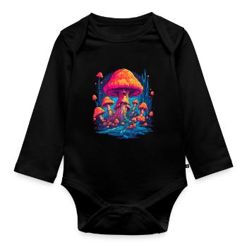 Fantasy Mushroom | Forest | Nature | Goa Festival - Organic Longsleeve Baby Bodysuit - black - Front