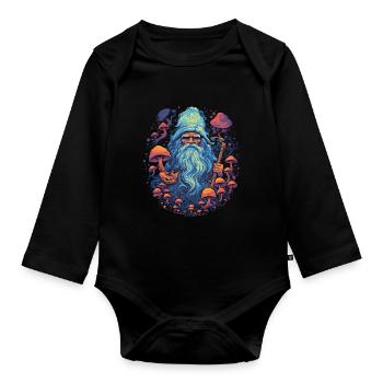 Mushroom | Fantasy Pilze Wald Natur Goa Festival - Baby Bio-Langarm-Body - Schwarz - Vorne