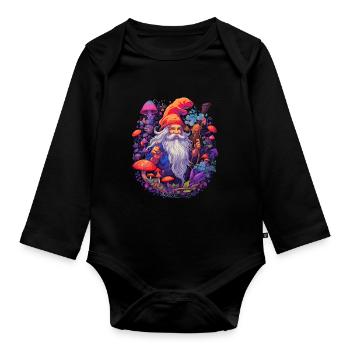 Mushroom Weihnachtsmann| Fantasy Pilze Natur Goa - Baby Bio-Langarm-Body - Schwarz - Vorne