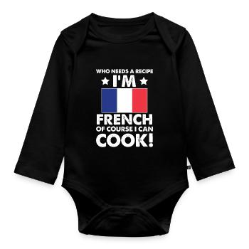 Cuisine française Cuisinier Chef Je suis français Bien sûr que je - Body Bébé bio manches longues - noir - Devant