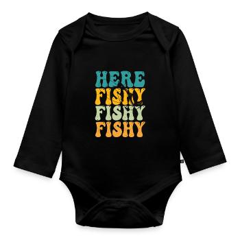 Fish Hunting Fishing Fishrod Fisherman - Baby Bio-Langarm-Body - Schwarz - Vorne