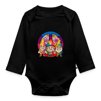 Trois Gnomes Hippies Groovy Bandage Dye Gnomies - Body Bébé bio manches longues - noir - Devant