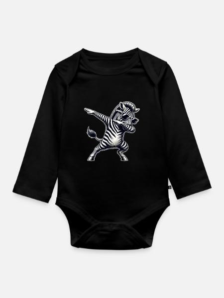 Cooles Zebra Dabbing Tanz Move Zebra - Baby Bio-Langarm-Body - Schwarz