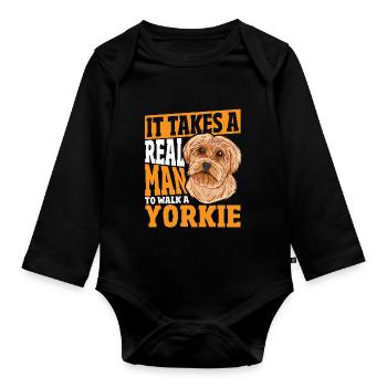 Propriétaire d’un Yorkshire Terrier : Juste un vrai homme - Body Bébé bio manches longues - noir - Devant