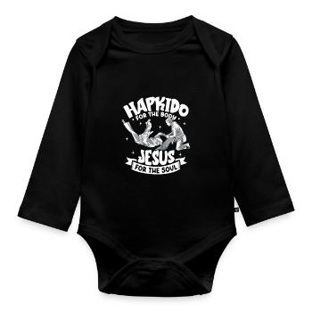 Jesus für die Seele - Hapkido für den Körper - Baby Bio-Langarm-Body - Schwarz - Vorne