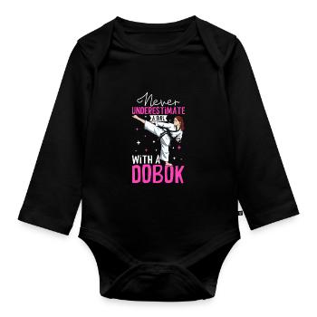 Ne sous-estimez jamais une fille dans Hapkido - Body Bébé bio manches longues - noir - Devant