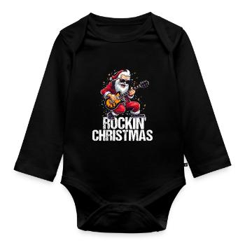Le Père Noël fête Noël avec du rock’n’roll - Body Bébé bio manches longues - noir - Devant