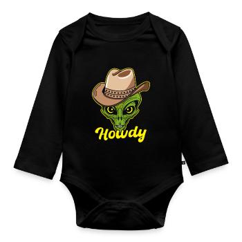 Howdy Alien Cowboy Space UFO Funny Western Rodeo - Baby Bio-Langarm-Body - Schwarz - Vorne