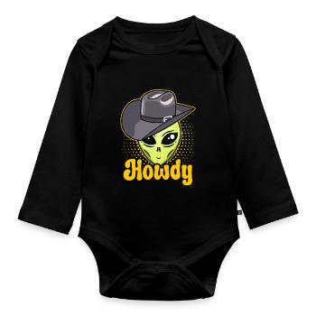 Howdy Alien Cowboy Space UFO Funny Western Rodeo - Baby Bio-Langarm-Body - Schwarz - Vorne