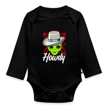 Howdy Alien Cowboy Space UFO Funny Western Rodeo - Baby Bio-Langarm-Body - Schwarz - Vorne
