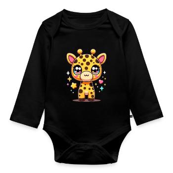 Charmantes Kawaii Giraffe Grafik T-Shirt für - Baby Bio-Langarm-Body - Schwarz - Vorne