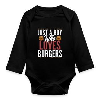 Juste Un Garçon Qui Aime Les Burgers Hamburger Nourriture Viande B - Body Bébé bio manches longues - noir - Devant