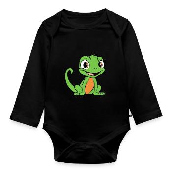 Humour petit lézard - Body Bébé bio manches longues - noir - Devant