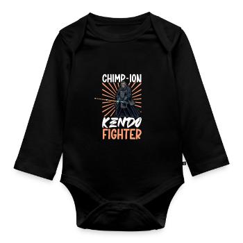 Schimpanse macht Kendo - Baby Bio-Langarm-Body - Schwarz - Vorne