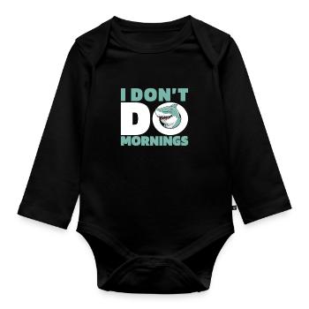 Requin Drôle Je ne fais pas les matins - Body Bébé bio manches longues - noir - Devant