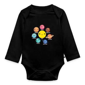 Système Solaire, Planètes, Science Espace, Astrologie - Body Bébé bio manches longues - noir - Devant