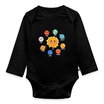 Système Solaire, Planètes, Science Espace, Astrologie - Body Bébé bio manches longues - noir - Devant