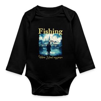 Fishing: Where I find my peace - Organic Longsleeve Baby Bodysuit - black - Front