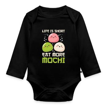 Chemise Kawaii Mochi Lover - La vie est courte Eat More - Body Bébé bio manches longues - noir - Devant