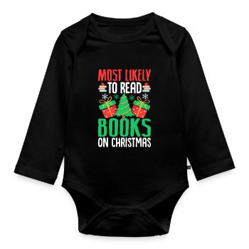 Le plus susceptible de lire un livre sur Noël drôle - Body Bébé bio manches longues - noir - Devant