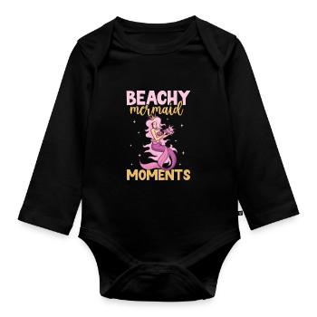 Sirène Reine, Mer, Royal, Océan, Monarque - Body Bébé bio manches longues - noir - Devant