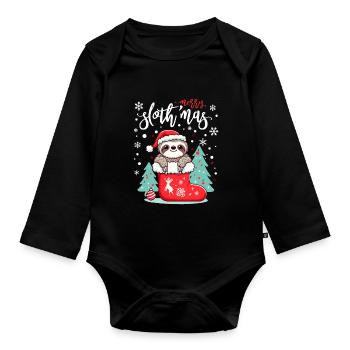 Cute Sloth in Santa Boots Christmas Kids - Organic Longsleeve Baby Bodysuit - black - Front