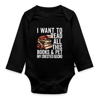 Crested Gecko Men Women Lizard Eyelash Gecko - Organic Longsleeve Baby Bodysuit - black - Front