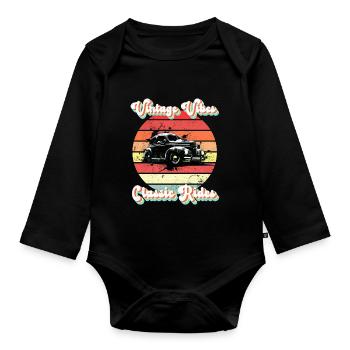 Ambiance vintage, manèges classiques - Body Bébé bio manches longues - noir - Devant