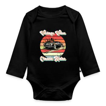 Ambiance vintage, manèges classiques - Body Bébé bio manches longues - noir - Devant