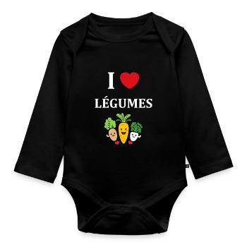 Humour petit légumes vegan - Body Bébé bio manches longues - noir - Devant
