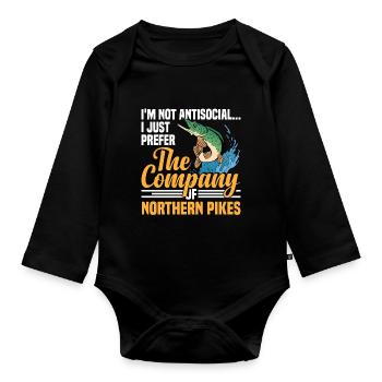 Northern Pike Fisherman Pike Fishing Rod Pike Fish - Organic Longsleeve Baby Bodysuit - black - Front