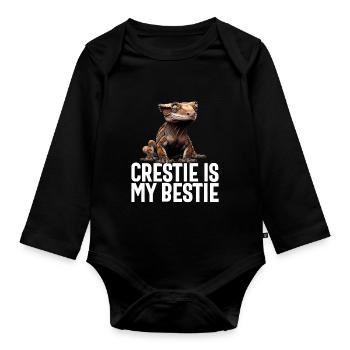 Crested Gecko Men Women Lizard Eyelash Gecko - Organic Longsleeve Baby Bodysuit - black - Front