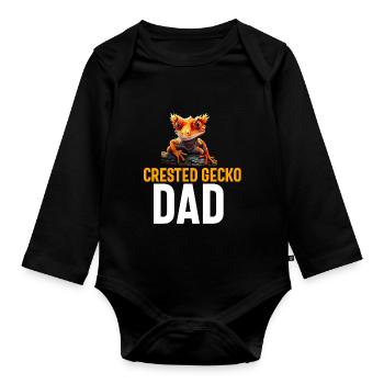 Crested Gecko Men Women Lizard Eyelash Gecko - Organic Longsleeve Baby Bodysuit - black - Front