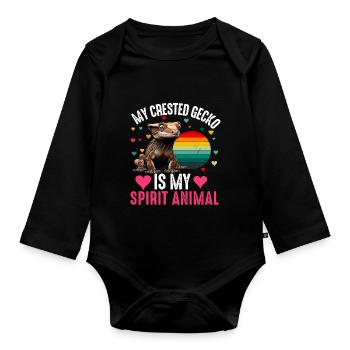 Crested Gecko Men Women Lizard Eyelash Gecko - Organic Longsleeve Baby Bodysuit - black - Front