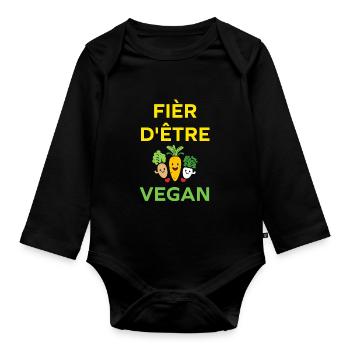 Légumes Humour je suis vegan - Body Bébé bio manches longues - noir - Devant
