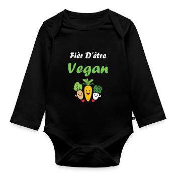 Légumes Humour je suis vegan - Body Bébé bio manches longues - noir - Devant