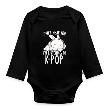 Can't Hear You I'm Listening Kpop Rabbit K-pop - Baby Bio-Langarm-Body - Schwarz - Vorne